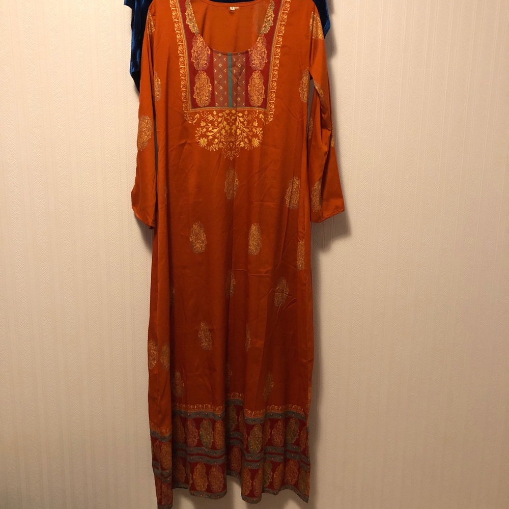 Maxi ethnic gold motif dress (as is)